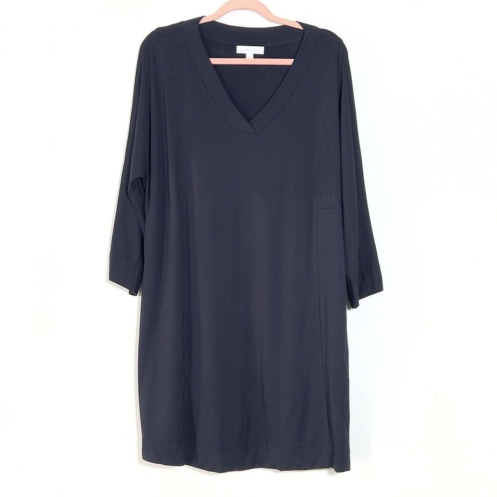 Pure J Jill Tranquility Fleece V Neck‎ Shift Dress Womens Sz L Blue 3/4 Sleeves
